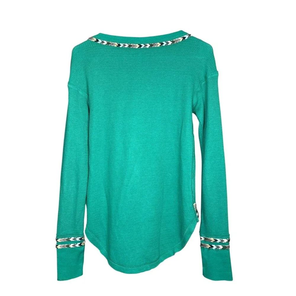 We The Free Free People Women’s Small Green Waffle Southwest Henley Thermal Boho